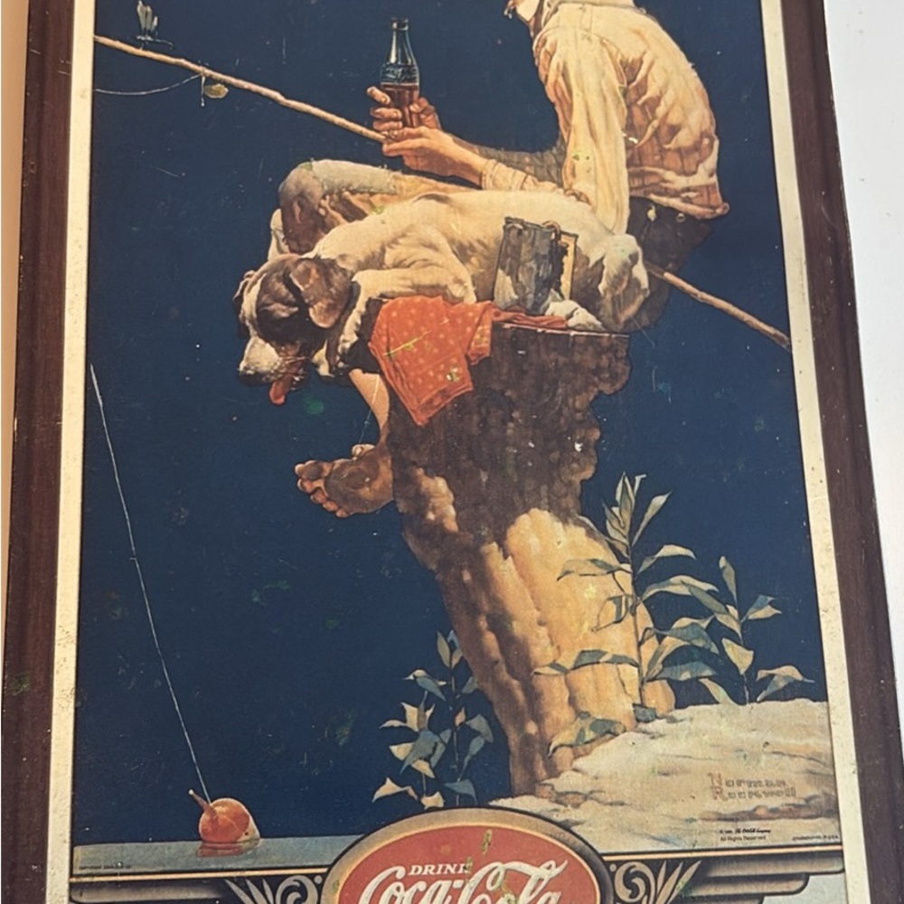 Coca-Cola Fishing Scene with Blue and Earthy Hues